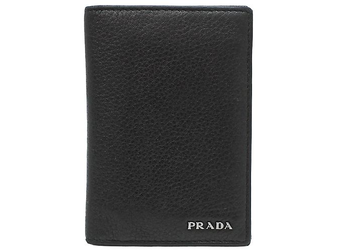Prada Black Vitello Grain Silver Card Holder