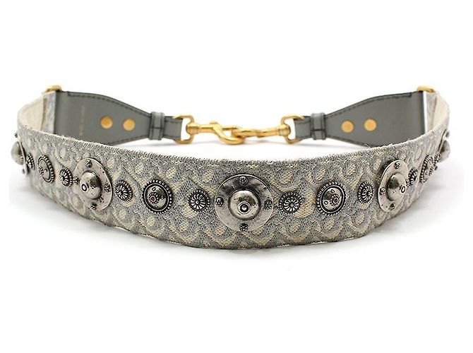 Dior Tracolla con ricamo Oblique e borchie argentate Marrone 