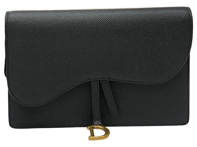 Dior Borsa a tracolla Saddle Chain in pelle di vitello nera Nero