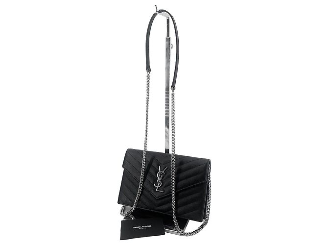 Saint Laurent Borsa a tracolla WOC Monogram Envelope con catena Nero