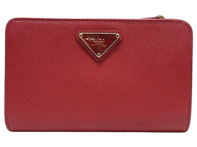 Prada Red Saffiano Triangle Logo Women's Wallet