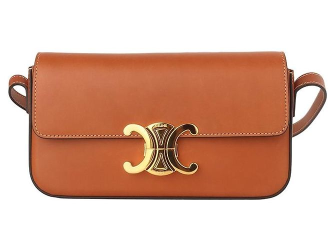 Céline Bolsa de ombro Triomphe em couro de bezerro natural Marrom