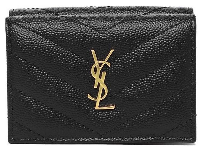 Saint Laurent Black Monogram Grained Poudre Embossed Leather Small Wallet