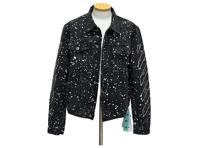 Off White Painting Effect Diag Denim Jacket Multiple colors