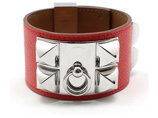 Hermès Pulseira de couro Epsom Medor prata Rosa 