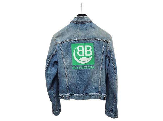 Balenciaga Veste en denim délavé bleu vert moyen