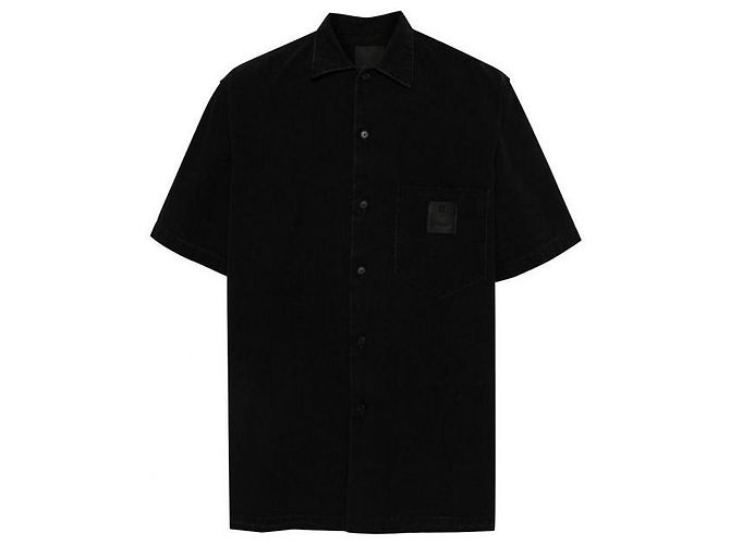 Givenchy Camicia a maniche corte in cotone con patch con logo Nero 