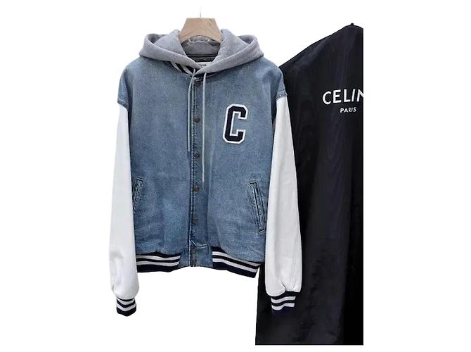 Céline Giacca Varsity Teddy con cappuccio in denim Blu