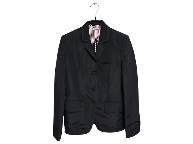 Thom Browne Women's Three-Button Silk Blazer Jacket Black