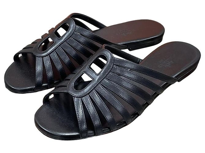 Hermès NORIA Sandale Leder Schwarz
