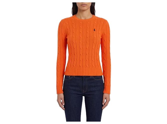 Ralph Lauren Pull en coton Pima à maille torsadée avec logo Pony Orange