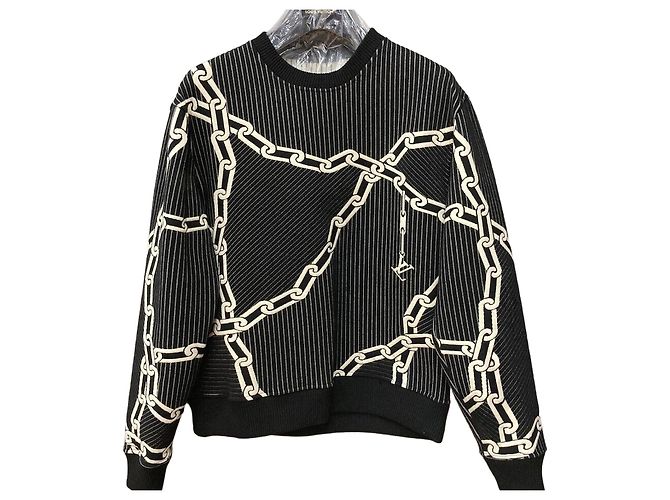 Louis Vuitton Sudadera de algodón con pespunte de cadena Black Negro