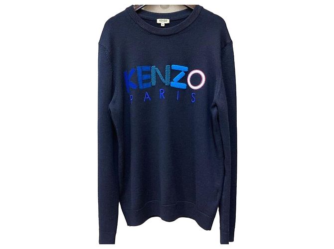 Kenzo Logo Strick Navy Blau 