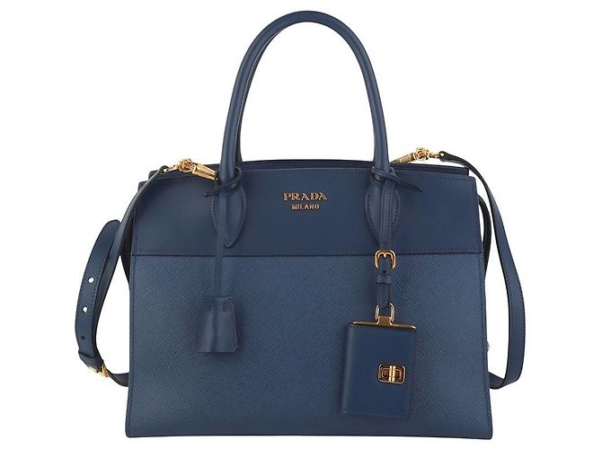 Prada Borsa a Spalla Saffiano Esplanade Blu