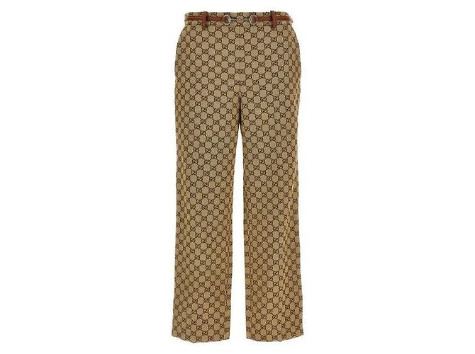 Gucci Pantalones de algodón con morsas Castaño 