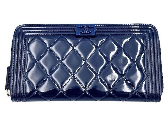 Chanel Patent Leather Long Wallet Blue