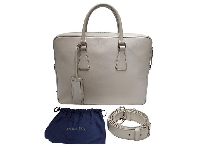 Prada Sac porte-documents en cuir Saffiano Unisexe (Premium, Couleur Rare) Blanc