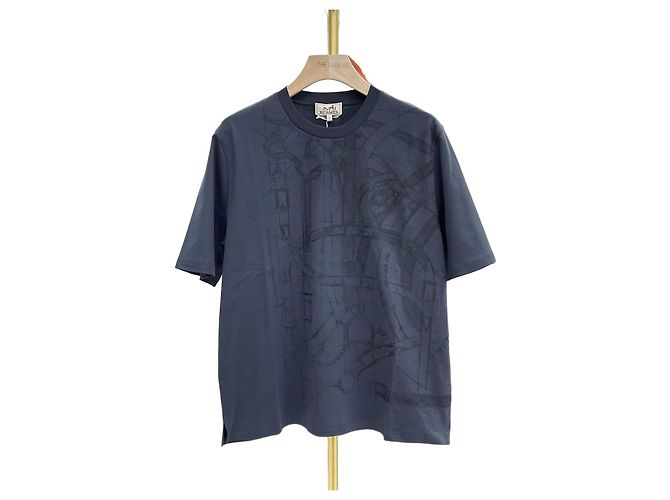 Hermès Besticktes Crew-Neck T-Shirt Charcoal Braun