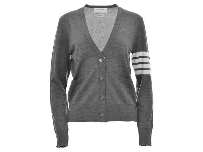 Thom Browne Strickjacke aus Wolle mit diagonalem V-Ausschnitt Mad Gray Braun
