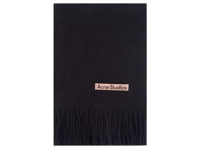 Acne Studios Schal aus schwerem, schmalem Wollmaterial mit Fransen Schwarz