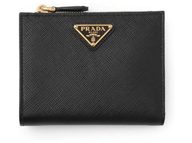 Prada Saffiano Leather Compact Wallet Black