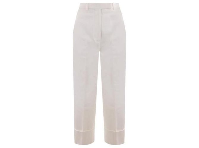 Thom Browne Pantalones de lona de algodón de talle alto Plata