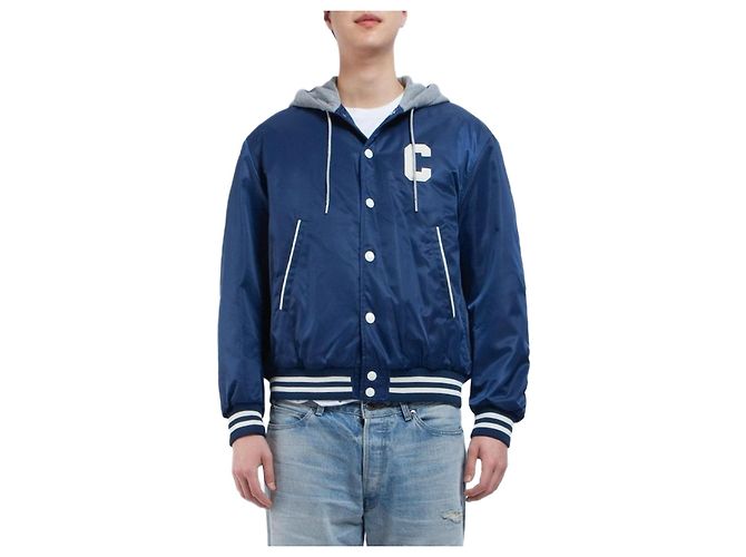Céline Jaqueta Teddy de nylon oversized com capuz Azul