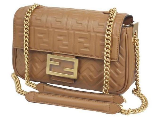 Fendi Bolsa midi de couro nappa com corrente baguette Laranja
