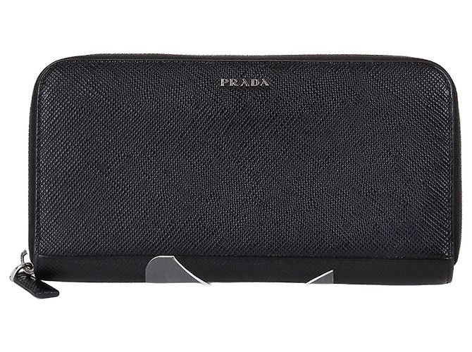 Prada Saffiano Black Zipper Long Wallet