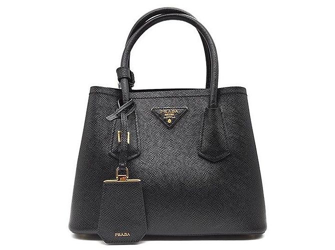 Prada Saffiano Double Tote e Shoulder Bag Small Preto