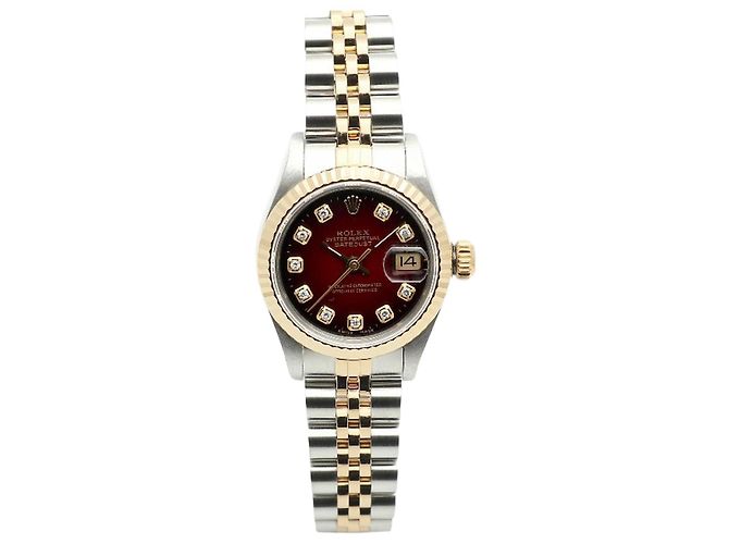 Rolex Orologio Datejust da donna con combinazione bordeaux e diamanti Aftersetting Rosso