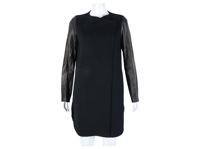 Vince Leather Trimmed Coat Black