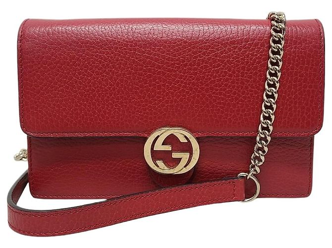 Gucci Mini bolsa crossbody WOC de couro vermelho com corrente entrelaçada
