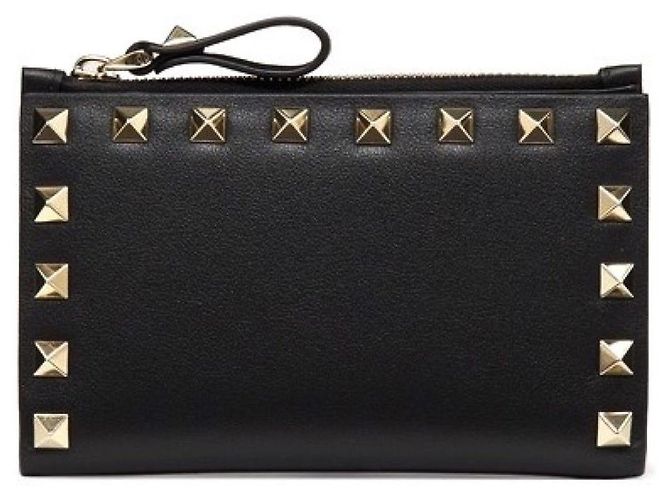 Tarjetero de cuero Valentino Rockstud Negro