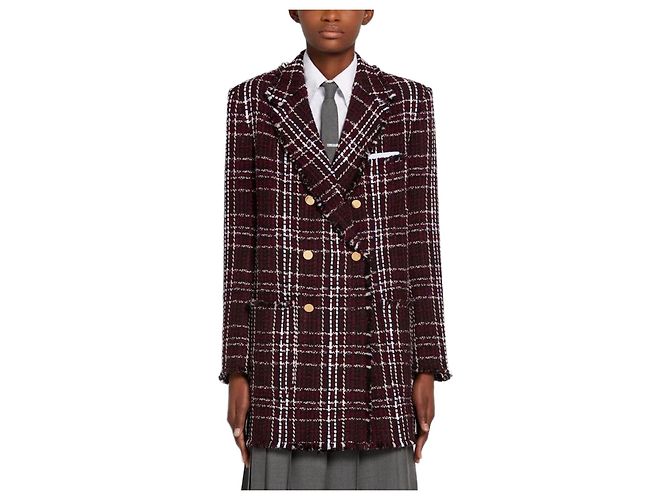 Thom Browne Chaqueta de cuadros oversize para mujer reacondicionada de doble botonadura Roja