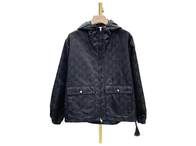 Gucci Giacca con cappuccio e zip in nylon GG Supreme Nero
