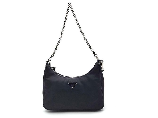 Prada Bolsa Hobo em tecido Re-Nylon com alça de corrente Preto