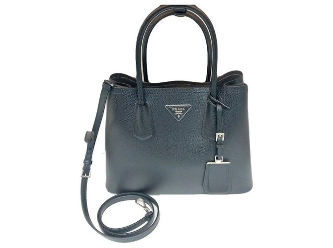 Prada CUIR Saffiano Black Double Tote Bag Shoulder Strap