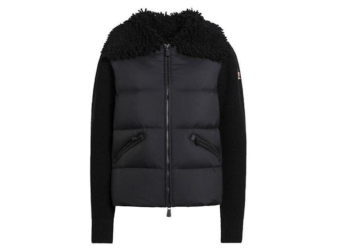 Moncler Gesteppter Wollstrickjacke mit Reißverschluss Schwarz