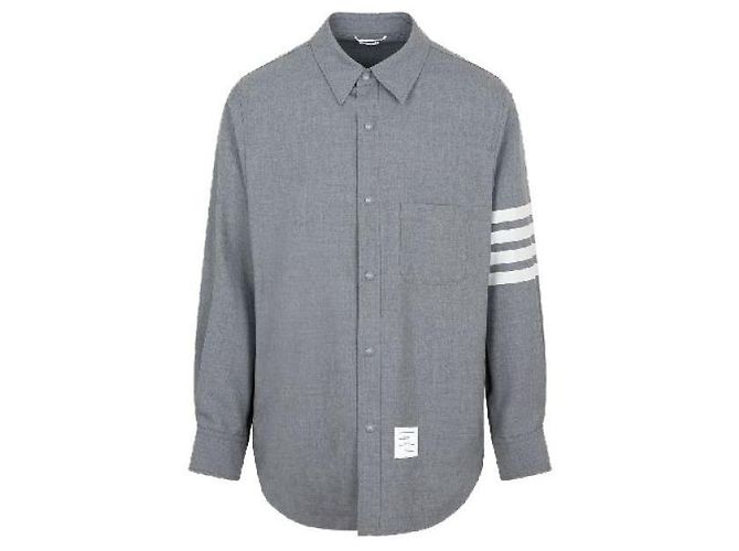 Thom Browne Four-Bar Stripe Plain Weaving Wool Snap-Button Shirt Jacket