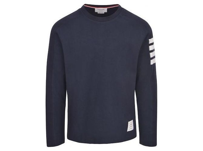 Thom Browne Milano Baumwoll-Langarm-T-Shirt Blau