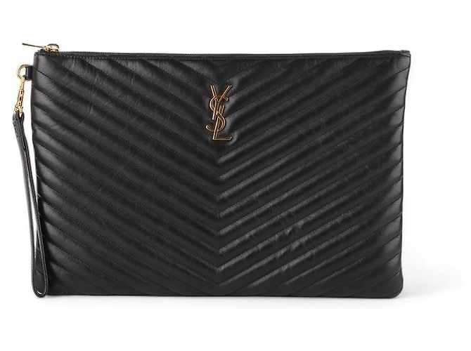 Saint Laurent Pochette Porte-Documents Monogram Matelassé Large Noir