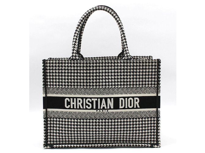 Dior Houndstooth Book Tote Tasche Medium Weiß
