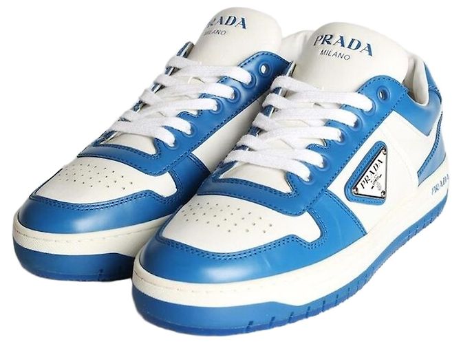 Prada Downtown Leder-Sneaker Blau