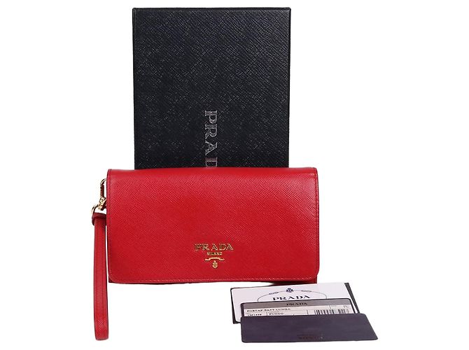 Prada Saffiano Red Strap Wallet