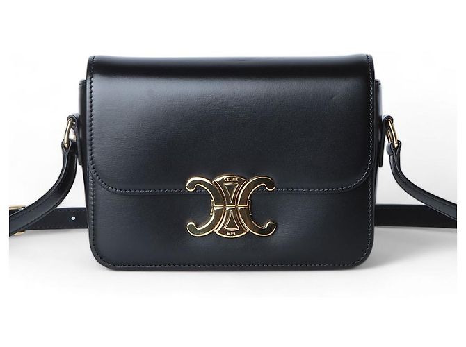 Céline Celine Tiny Triomphe in pelle di vitello lucida Nero