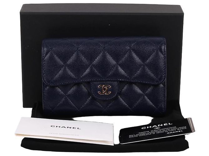 Chanel Classic Caviar Navy Wallet Blue