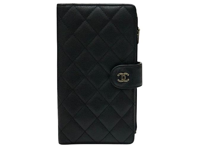 Chanel Classic Black Caviar Long Wallet with Internal Chip
