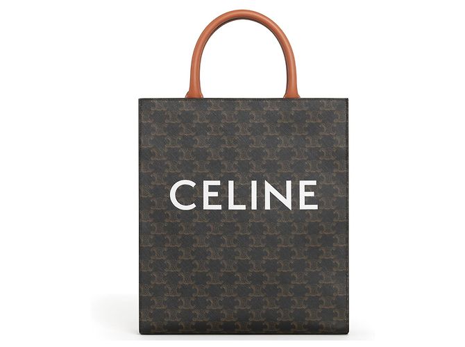 Céline Piccola Cabas Verticale in Tela Triomphe e Pelle di Vitello Nero