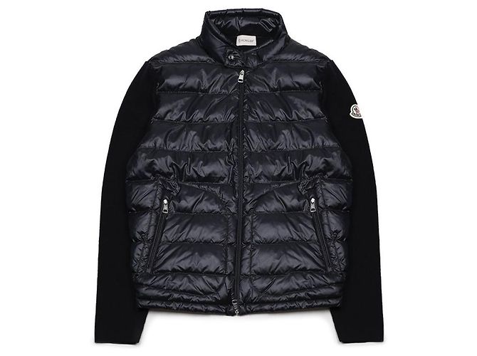 Moncler Gesteppter Wollstrickjacke mit Reißverschluss Blau